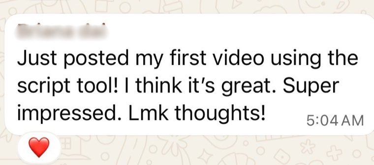 Member message saying she posted her first video using the script tool